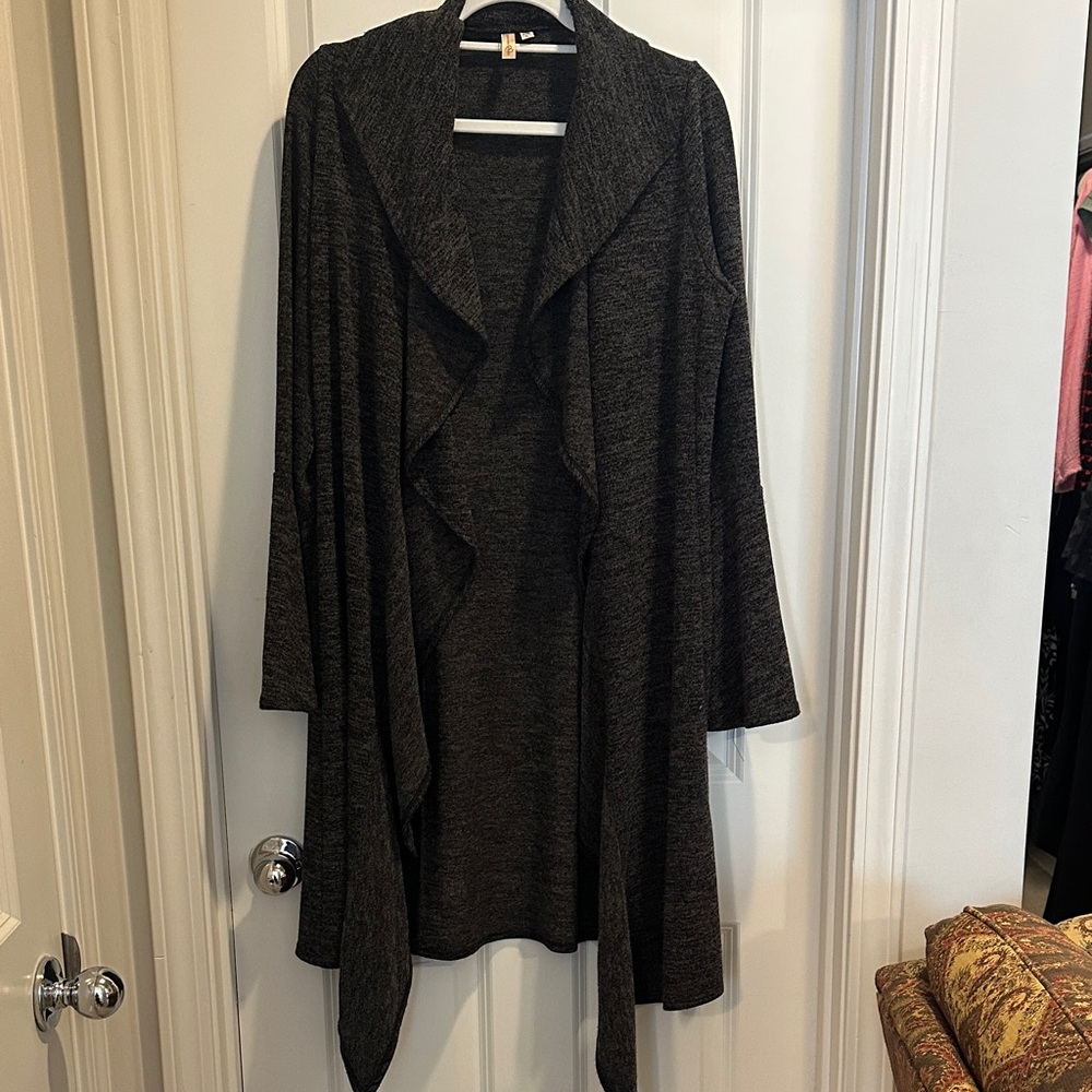 Rhonda Shear Women’s Open-Front Long Cardigan Sweater - Dark Gray
